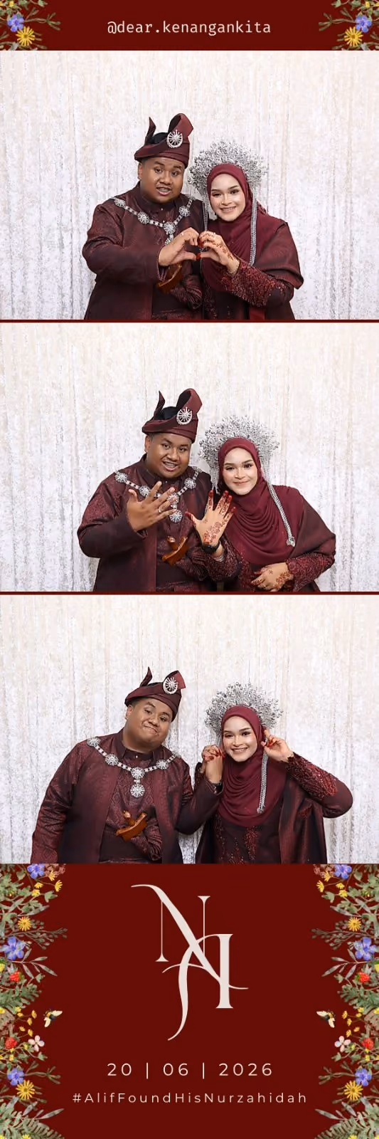 Design photostrip Monogram Botani Marun, Aliff & Nurzahidah
